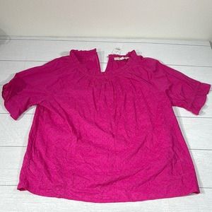 Loft Pink Short Sleeve Embroidered Shirt Size Medium